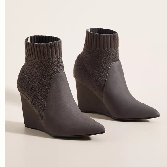 Anthropologie CECELIA NEW YORK Renata Pointed Toe Sock Ankle Bootie Wedge Sable - Picture 1 of 16